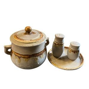 Vintage 1970’s Laurentian lava drip glaze pottery set (5 pieces).